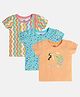 MINI KLUB Cotton Knit Pack Of 3 Half Sleeves Abstract & Bird Printed Tees - Multi Colour