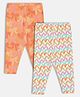 MINI KLUB Cotton Knit Pack Of 2 Bows & Waves Printed Leggings - Orange & Pink