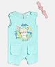 MINI KLUB Cotton Knit Sleeveless Animal Printed Romper With Headband - Blue
