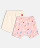 MINI KLUB Cotton Knit Pack Of 2 Baby Animals & Fruits Printed Shorts - Pink & Baby Pink