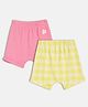 MINI KLUB Cotton Knit Pack Of 2 Checked & Floral Patch Detailed Shorts - Yellow & Pink