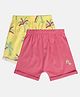 MINI KLUB Cotton Woven Pack Of 2 Solid & Palm Trees Printed Shorts - Yellow & Pink