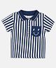 MINI KLUB Cotton Knit Half Sleeves Striped Polo Tee - White & Navy Blue