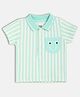 MINI KLUB Cotton Knit Half Sleeves Striped Polo Tee - White & Blue