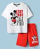 Kookie Kids Disney Single Jersey Knit Drop Shoulder Half Sleeves T-Shirt & Shorts Set With Mickey Mouse Graphics - White & Red