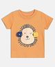 MINI KLUB Cotton Knit Half Sleeves Monkey Printed & Ear Applique Detailed Tee - Orange
