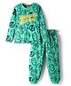 Kookie Kids Marvel Single Jersey Knit Full Sleeves Co-ords Night Suit with Avengers Graphics - Teal Blue