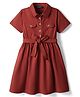 Pine Kids 100% Cotton Half Sleeves Solid Coloured Dress With Belt & Collar Neck - Red