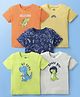 Doodle Poodle 100% Cotton Knit Half Sleeves T-Shirt with Dino Print Pack of 5 - Navy Blue Yellow & Limegreen