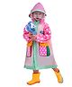 Little Surprise Box PVC Full Sleeves Polka Dots Designed Colour Blocked Hooded Raincoat With Extra Backpack Space - Pink