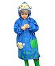 Little Surprise Box PVC Full Sleeves Monkey Face Printed Hooded Raincoat With Extra Backpack Space - Blue