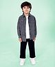 Kiddopanti Cotton Knit Solid Tee & Chino Pants With Full Sleeves Denim Mild Washed Shirt Set - Black & White