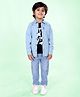 Kiddopanti Cotton Knit Dinosaur Printed Tee & Jeans With Full Sleeves  Denim Woven Shirt Set - Light Blue & Black