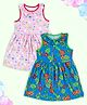 Kiddopanti Cotton Knit Pack Of 2 Sleeveless Floral & Rainbows Printed Dresses - Baby Pink & Sky Blue