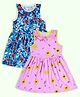 Kiddopanti Cotton Knit Pack Of 2 Sleeveless Floral Printed Dresses - Dark Blue & Pink