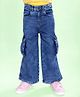 Kiddopanti Denim Woven Mild Washed Cargo Flared Jeans - Medium Blue