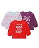 Doodle Poodle 100% Cotton Knit Full Sleeves T-Shirt with Heart & Smile All Day Text Print Pack of 3 - Purple Red & Light Blue