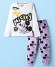 Kookie Kids Disney Single Jersey Knit Full Sleeves Night Suit with Mickey Mouse Graphic - White & Lilac