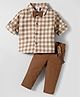Child World Textile Woven Full Sleeves Shirt & Trouser Set with Check Suspender & Bow - Brown