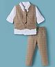 Child World Textile Woven Full Sleeves 3 Pieces Checker Party Suit with Tie - Tan