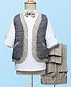 Rikidoos Full Sleeves Solid & Checked 3 Piece Party Suit Set With Bow - White & Light Beige