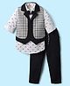Rikidoos Full Sleeves Checked & Motorcycle Printed 3 Piece Party Suit Set With Bow - White & Black
