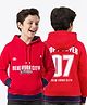 Pine Kids Cotton Knit Full Sleeves Hooded Sweatshirt with Front & Back Text Graphic & Kangaroo Pocket - Red