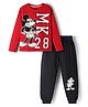 Kookie Kids Disney Single Jersey Knit Full Sleeves Night Suit with Mickey Mouse Graphics - Red