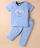 Tango Single Jersey Knit Half Sleeves Night Suit With Animal Print - Blue