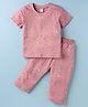 Tango Single Jersey Knit Half Sleeves Co-ords Night Suit with Bear Print - Rose Gold