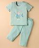 Tango Single Jersey Knit Half Sleeves Night Suit With Fish Print - Sea Green