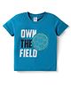 Taeko Single Jersey Knit Half Sleeves T-Shirt with Text Print - Teal Blue