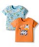Doodle Poodle 100% Cotton Knit Half Sleeves T-Shirt With Animal Print Pack Of 2 - Light Blue & Orange