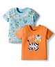 Doodle Poodle 100% Cotton Knit Half Sleeves T-Shirt With Animal Print Pack Of 2 - Light Blue & Orange