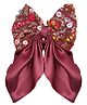 Aye Candy Bow Applique Detailed Sequins Embellished Threadwork Embroidered Hair Alligator Clip - Maroon