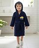 Babyhug Terry Knit Full Sleeves Hooded Bathrobe With Embroidery - Navy Blue