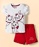 Babyhug Disney Single Jersey Knit Half Frill Sleeves T-Shirt with Shorts Set and Marie Graphic - Red & White