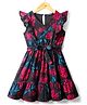 Pine Kids Rayon Woven Frill Sleeves Frock with Fabric Belt & Floral Print - Black