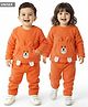 Babyhug Sherpa Fur Knit Full Sleeves Winter Wear Co-ord Set With Applique - Orange