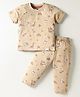 Teddy Sinker Knit Half Sleeves Co-ords Night Suit with Dino Print - Tan