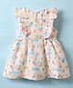Teddy Textile Woven Frill Sleeves Frock With Ice Cream Print - Peach