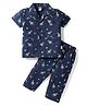 Teddy Sinker Knit Half Sleeves Co-ords Night Suit With Space Theme Print - Navy Blue