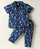 Teddy Sinker Knit Half Sleeves Sports Theme Printed Co-Ord Night Suit - Navy Blue