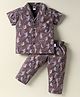 Teddy Sinker Knit Half Sleeves Sports Theme Printed Co-Ord Night Suit - Wine