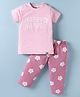 Teddy Sinker Knit Half Sleeves Night Suit with Floral & Text Print - Pink