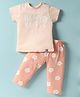 Teddy Sinker Knit Half Sleeves Night Suit with Floral & Text Print - Peach