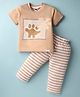 Teddy Sinker Sinker Knit Half Sleeves Night Suit With Stripes - Brown