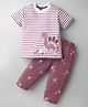 Teddy Sinker Knit Half Sleeves Night Suit With Stripes & Dino Print - Dark Pink