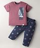 Teddy Sinker Half Sleeves Night Suit With Nautical Theme Print - Navy Blue & Purple