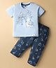 Teddy Sinker Knit Half Sleeves Night Suit with Dino Print - Blue